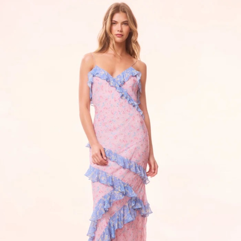 LoveShackFancy Rialto Maxi Dress Pink Floral Ruffle Tiered Romantic NWT Sz 6